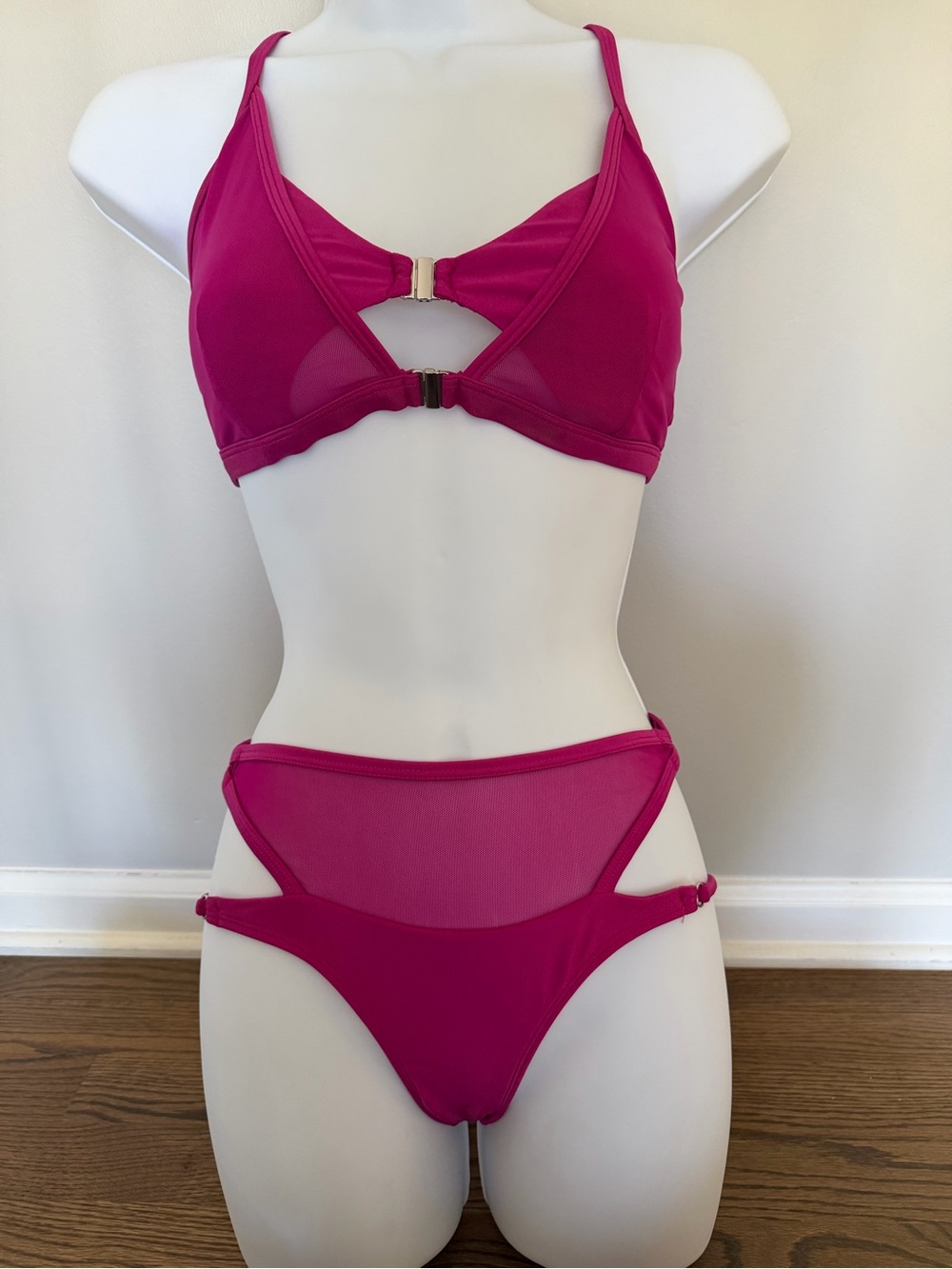 Fuchsia Three-Piece Mesh pole dance set